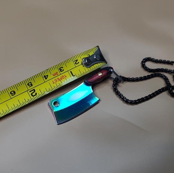 Hatchet Cleaver Wood Butcher Knife Iridescent Rainbow Necklace Wood - Picture 10 of 15